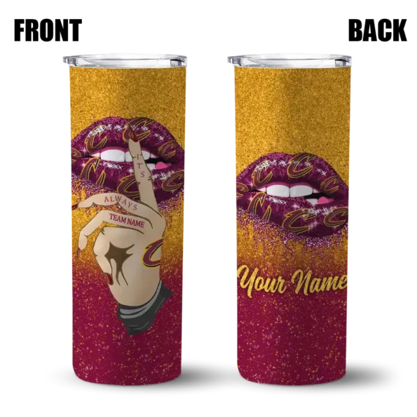 customized cleveland cavaliers sparkle lips wine skinny tumbler fashion forward 1.webp