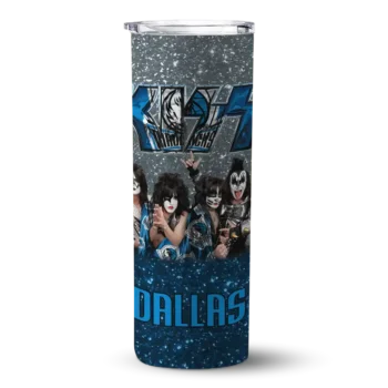 customized dallas mavericks kiss band silver skinny tumbler best selling 1.webp