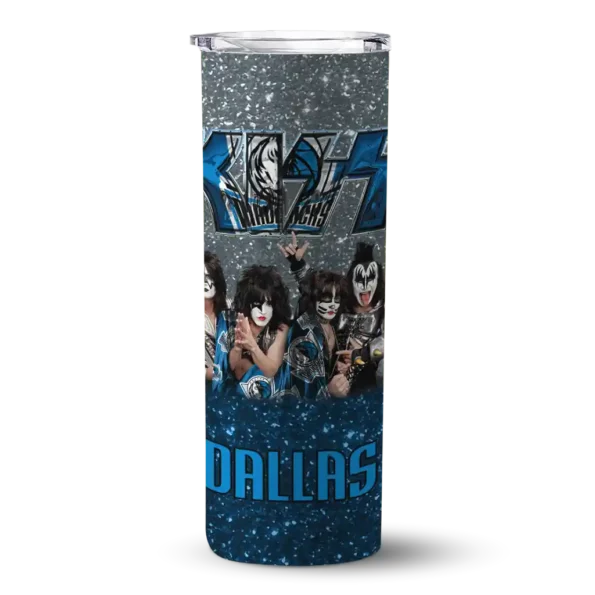 customized dallas mavericks kiss band silver skinny tumbler best selling 1.webp