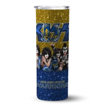 customized golden state warriors kiss band yellow skinny tumbler best selling 1.webp