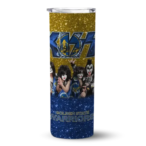 customized golden state warriors kiss band yellow skinny tumbler best selling 1.webp