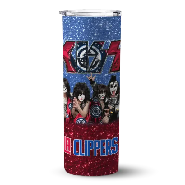 customized los angeles clippers kiss band blue skinny tumbler best selling 1.webp