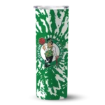 personalized boston celtics metallic grid green skinny tumbler best selling 1.webp