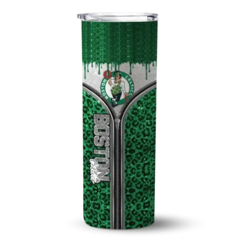 personalized boston celtics sparkle drip green skinny tumbler best selling 1.webp