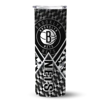 personalized brooklyn nets monogram burst black white skinny tumbler best selling 1.webp