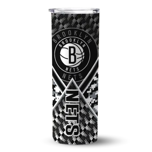 personalized brooklyn nets monogram burst black white skinny tumbler best selling 1.webp