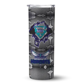 personalized charlotte hornets chevron v teal gray skinny tumbler best selling 1.webp