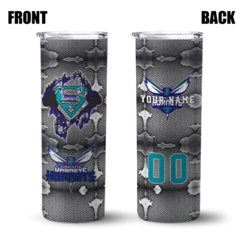 personalized charlotte hornets chevron v teal gray skinny tumbler fashion forward 1.webp