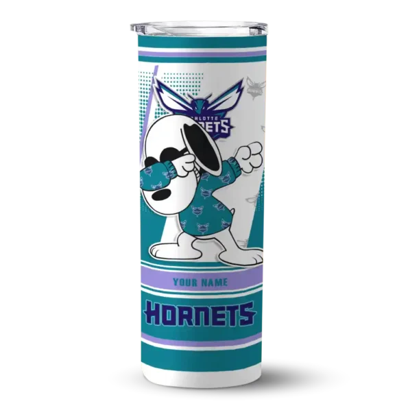 personalized charlotte hornets snoopy dog teal white skinny tumbler best selling 1.webp