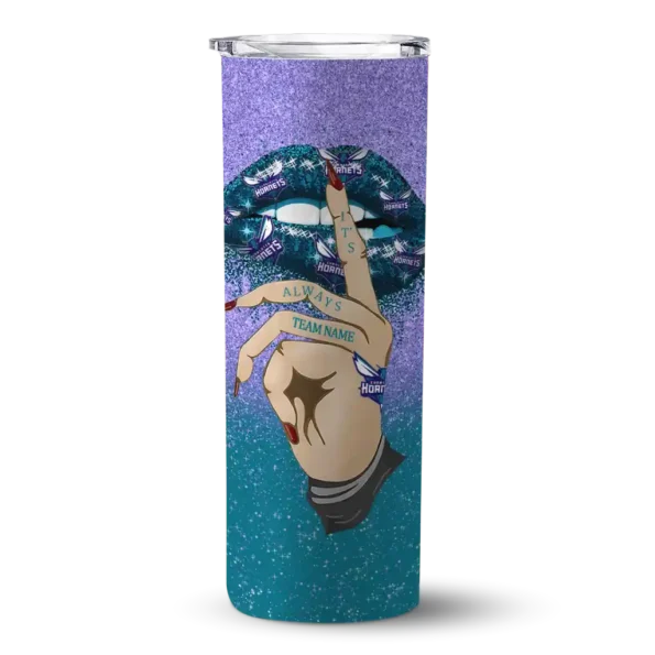 personalized charlotte hornets sparkle lips teal skinny tumbler best selling 1.webp
