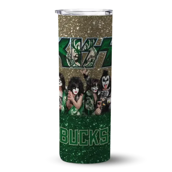 personalized milwaukee bucks kiss band cream skinny tumbler best selling 1.webp