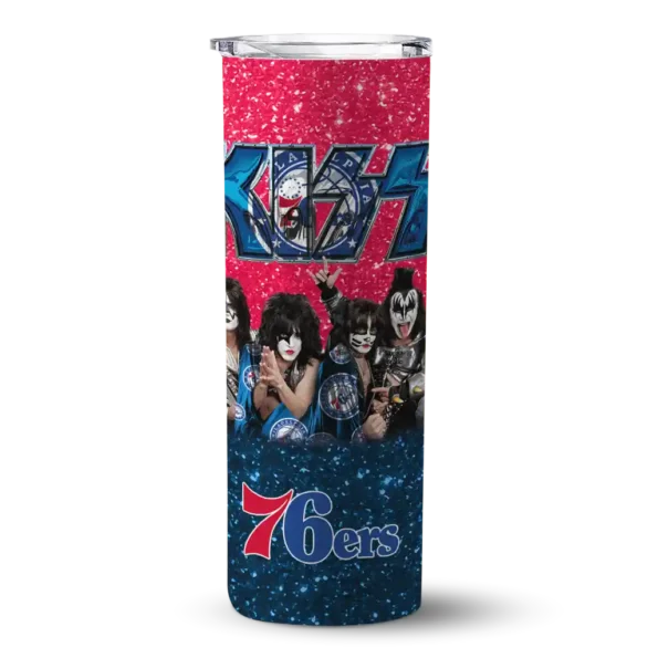 personalized philadelphia 76ers kiss band red skinny tumbler best selling 1.webp