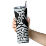 personalized san antonio spurs camo texture silver skinny tumbler best selling 1.webp