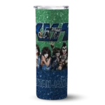 personalized utah jazz kiss band green skinny tumbler best selling 1.webp
